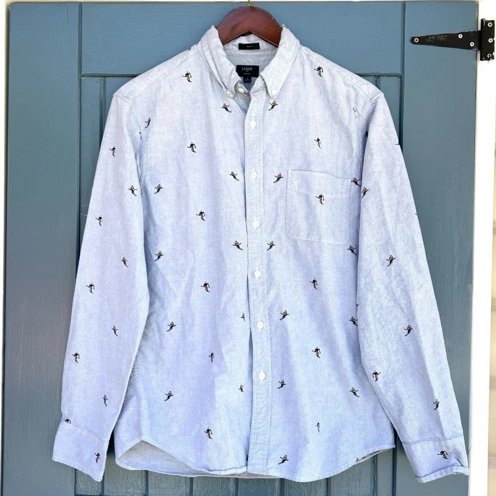 J.Crew Slim Fit Oxford Shirt w/ Embroidere... Casual Button Down Men Size Medium
